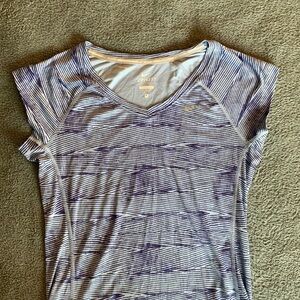 Nike Dri-Fit t-shirt, women’s S, dark blue/light blue stripes, EUC